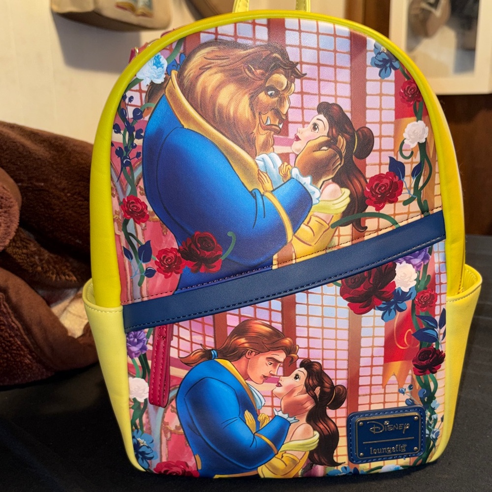 Loungefly Disney Beauty and the Beast Yellow Blue Floral Mini Backpack
